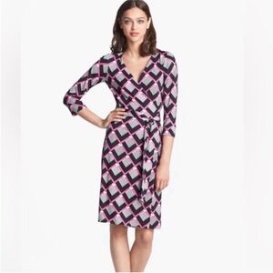 Diane Von Furstenberg DVF Printed New Julian Two Jersey Diamond Wrap Dress Silk